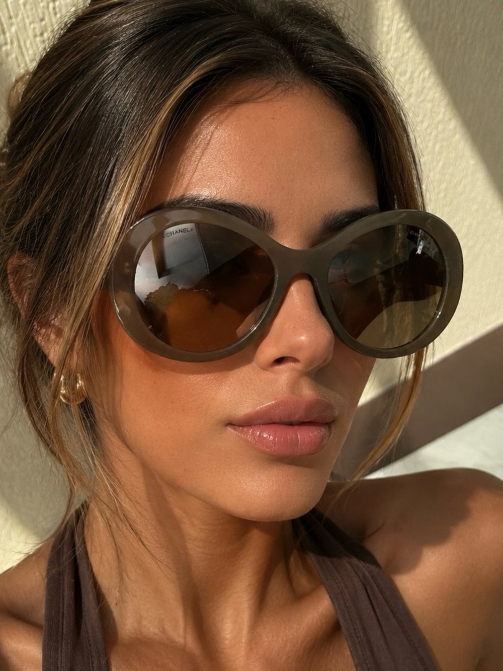 CHANEL Taupe Round Frame Sunglasses
